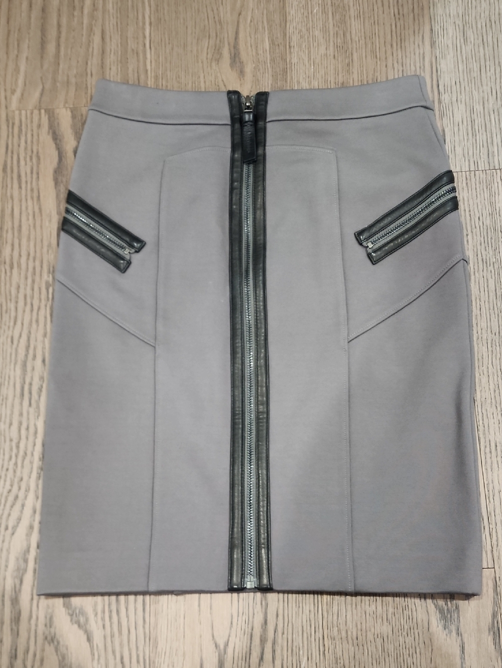 Mackage Gray Pencil Skirt with Center Zip And Genuine Leather Details